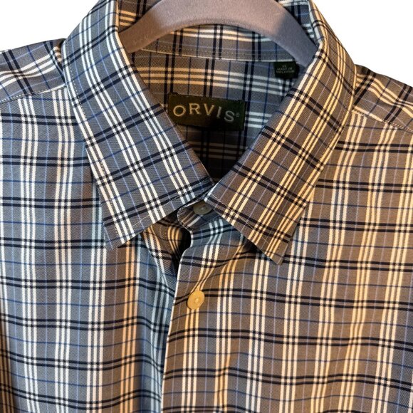 Share Orvis Medium Button Down Long Sleeve‎ Blue/White /Gray Plaid Shirt Size XL - Picture 2 of 7